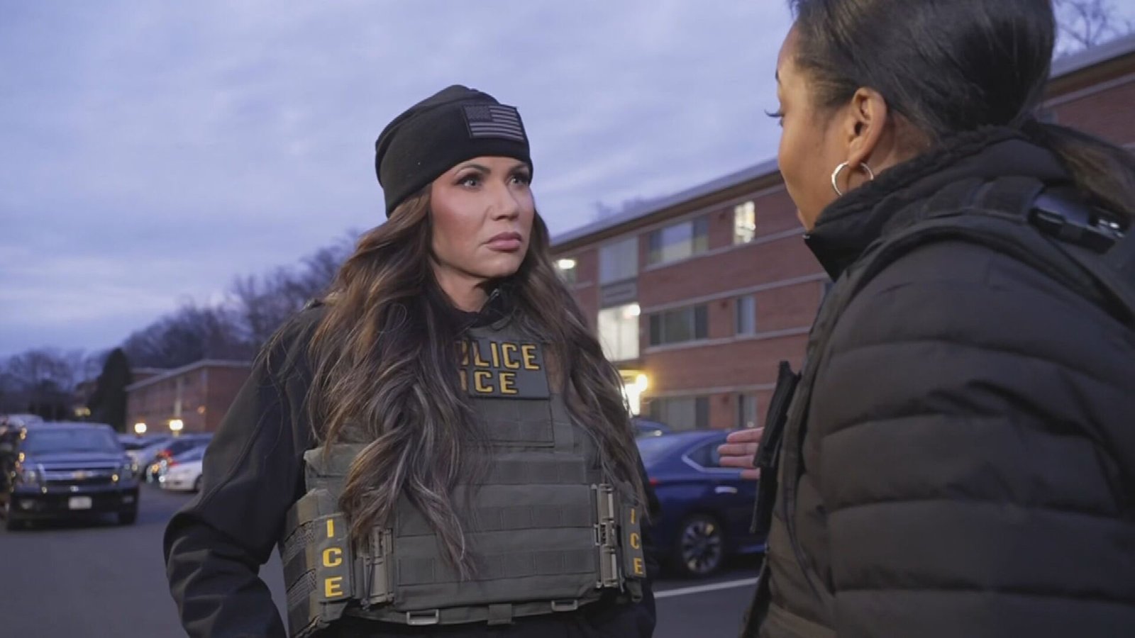 Photo: National Secretary of National Security Kristi Noem speaks to the Senior Political correspondent of ABC News Rachel Scott during an ice raid in Virginia on March 4, 2025.