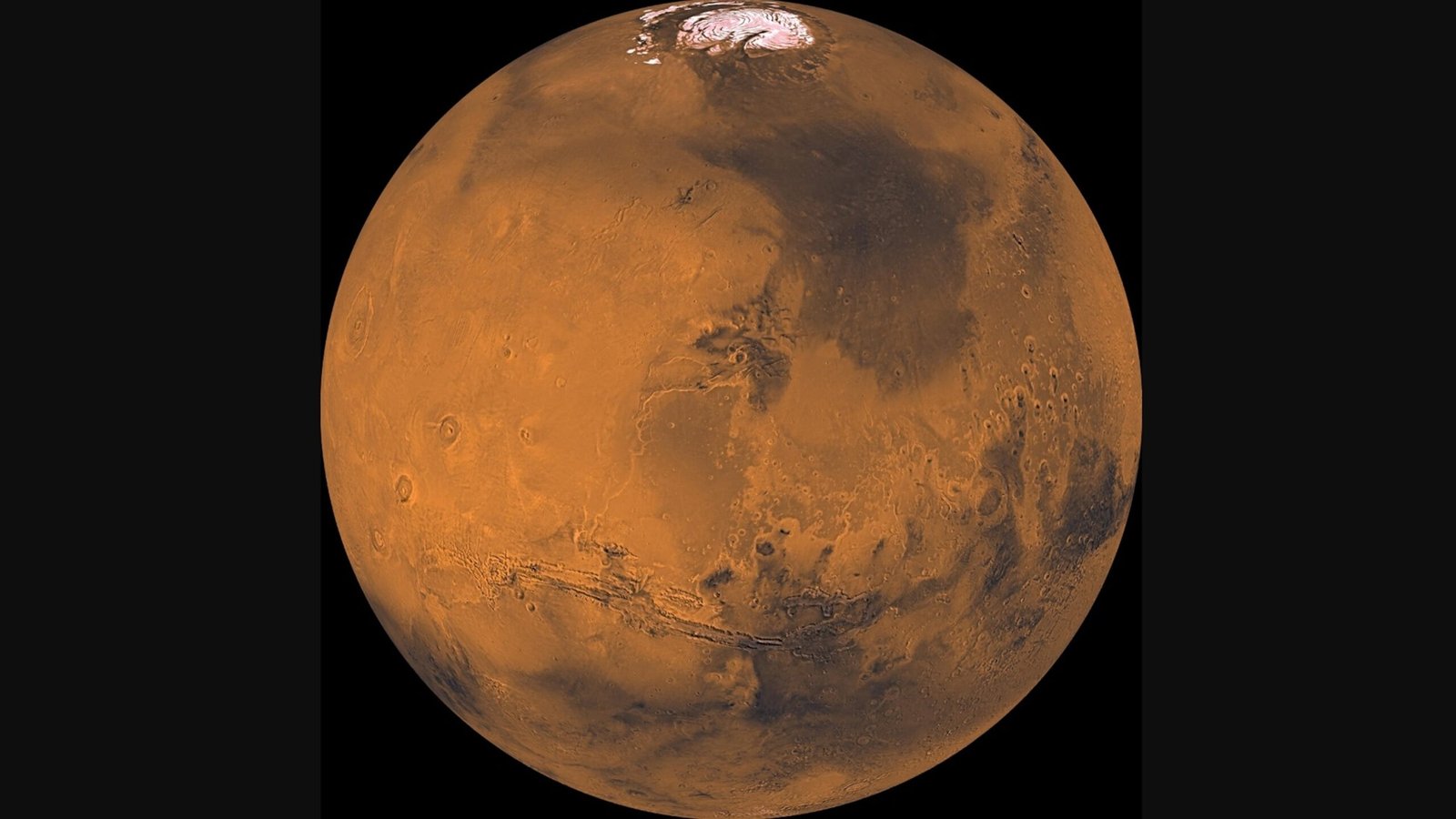 Photo: Planet Mars is shown in this image of the Viking Orbitter I Voyage in 1998.