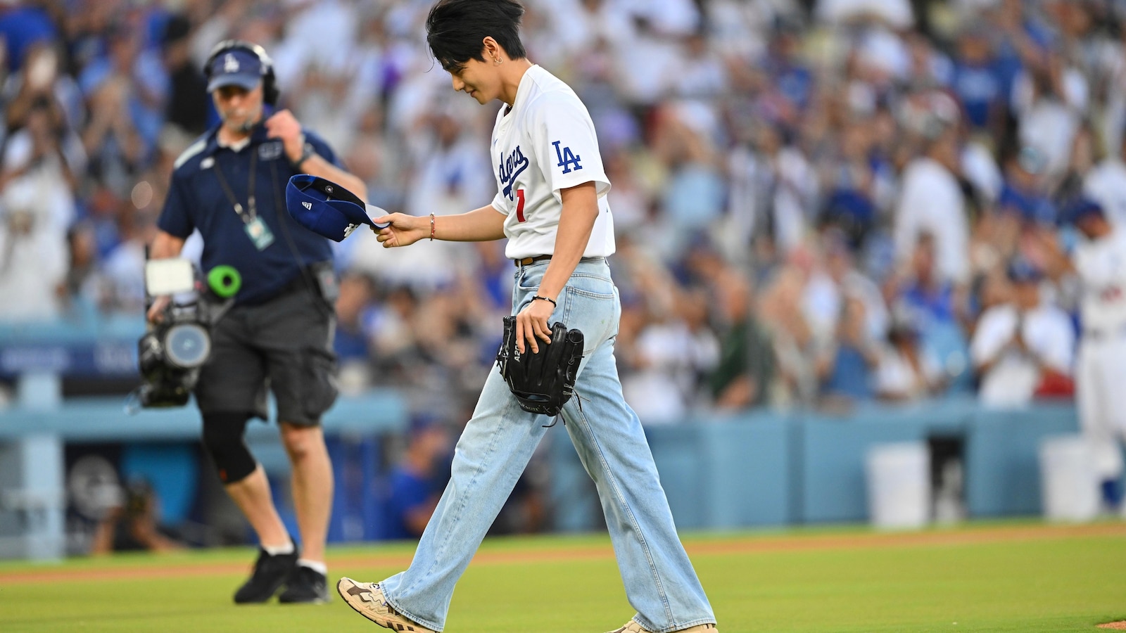 V of K-pop sensation BTS thrills fans with first pitch at Dodgers game and meets Shohei Ohtani