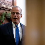 PHOTO: Senate Majority Leader John Thune speaks to reporters after the Senate passed the House resolution to force the release of Justice Department files on deceased convicted sex offender Jeffrey Epstein in Washington, Nov. 18, 2025.